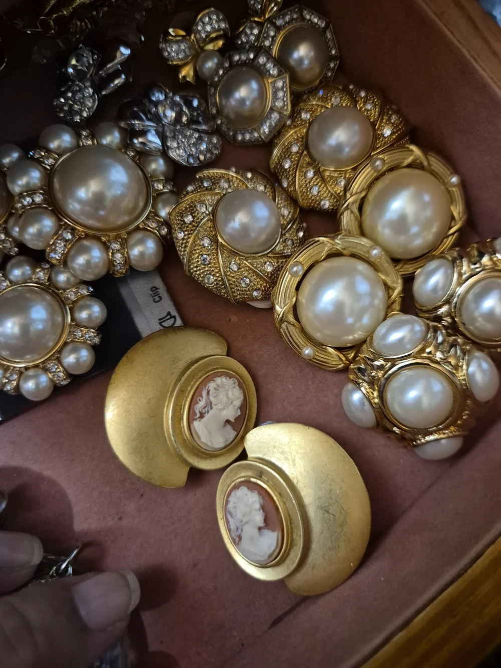Very Rare Vintage Gold Matte Cameo Earrings
